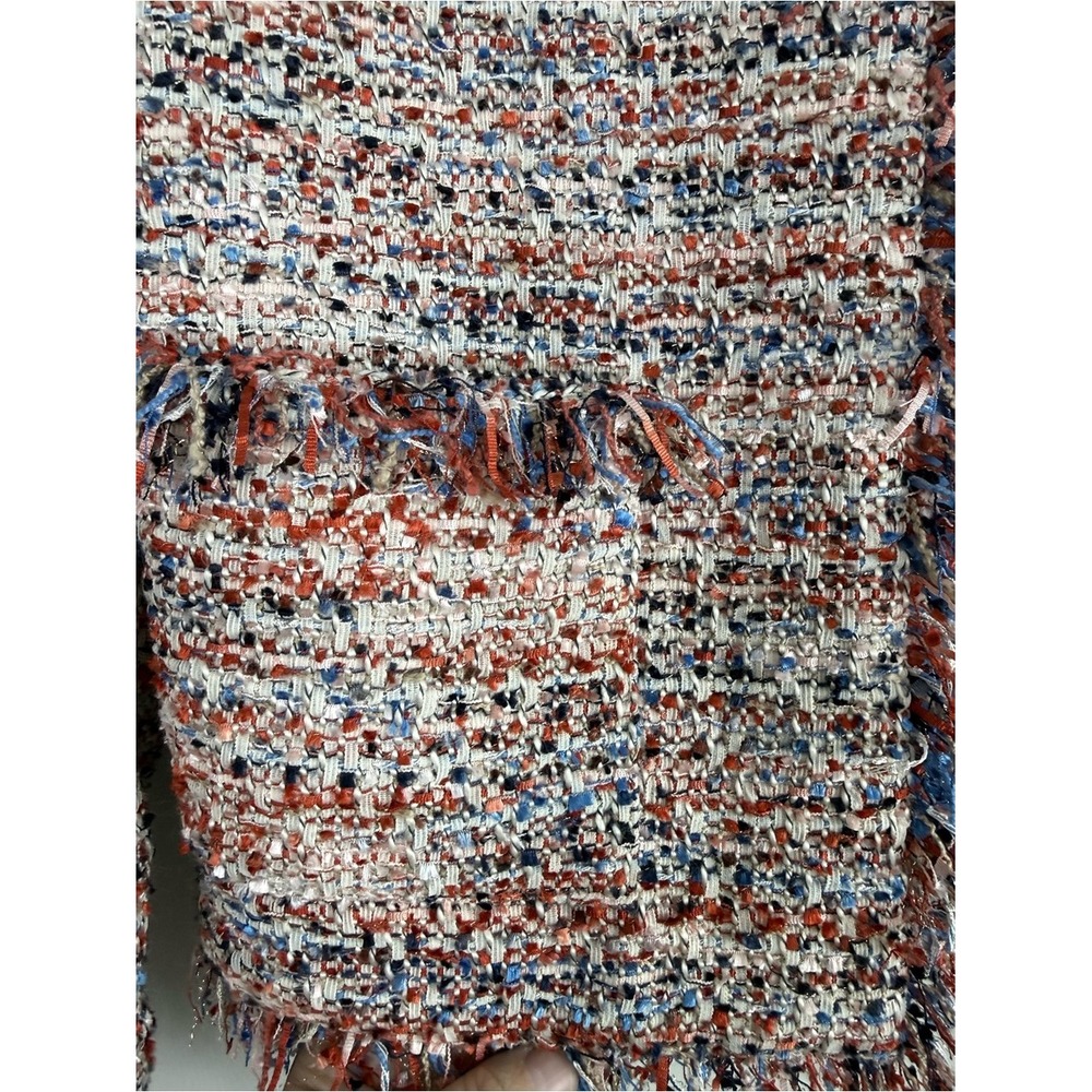 Juicy Couture Black Label Tweed Fringe Blazer Orange Blue Tan Small Luxury - Picture 2 of 12
